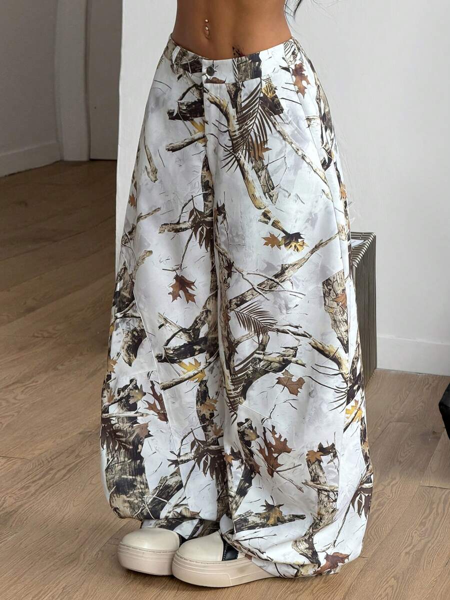 Coolane 男女夏季西部牛仔风街头服饰演唱会Y2K森林迷彩宽松低腰香蕉裤 - 彩色 - 查看 1