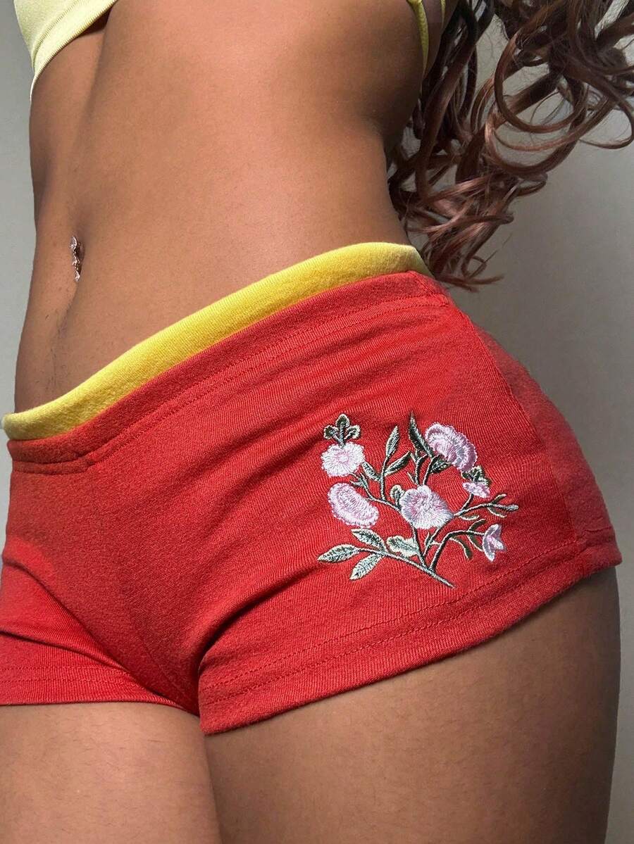 EgrlEra Fashionable Women's Multi-Color Romantic Sexy Embroidered Shorts,Beach Shorts,Spring Break Outfits - Red - View 1
