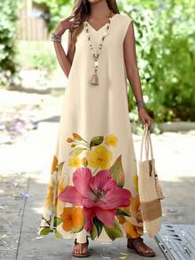 EMERY ROSE Damklänning med blommigt tryck och semestermönster - Multifärgad - Visa 4