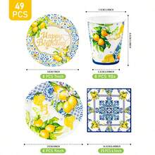 Bộ chén đĩa, khăn ăn và cốc dùng một lần Green Leaf Lemon, phục vụ 8 người. Bộ đồ dùng tiệc dùng một lần này (bao gồm chén đĩa, khăn ăn và cốc) rất phù hợp cho các bữa tiệc sinh nhật, đám cưới và dã ngoại gia đình. - Xem 6