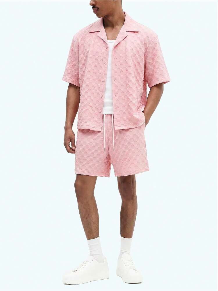Pink Geometric Shirt And Shorts Set