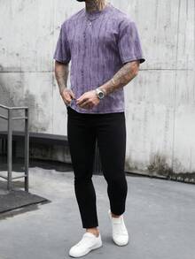 SLATEMANN Men's Casual Ripped Short Sleeve T-Shirt, Summer - Purple - View 5