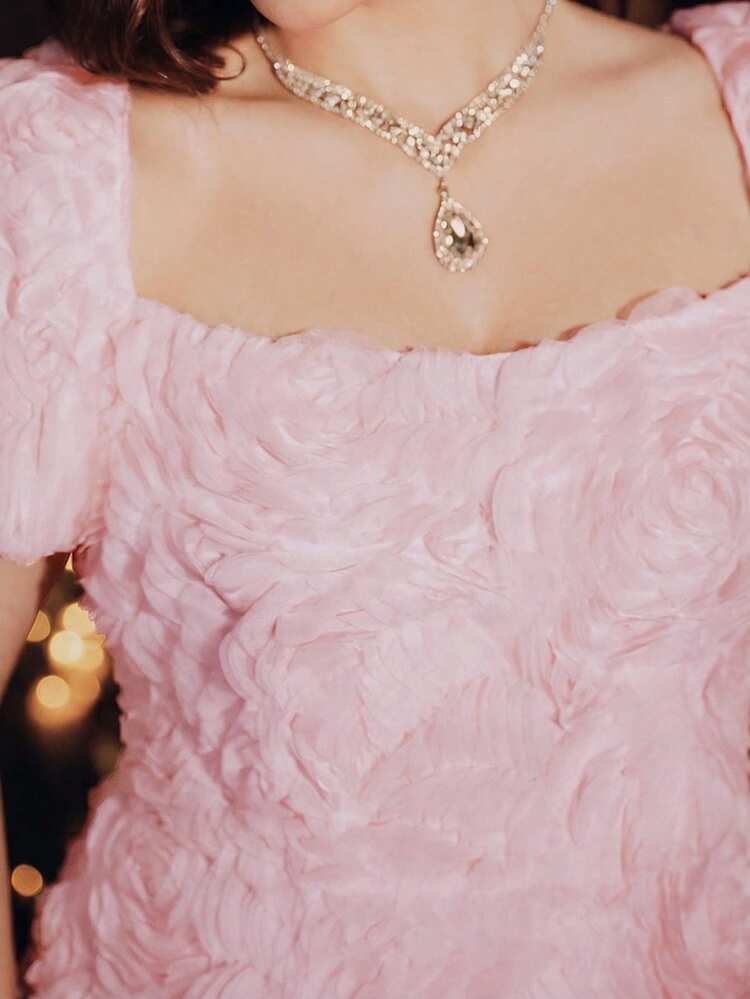 Plus-Size Summer Molly Floral Applique Square Neck Elegant Party Dress