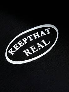 SLATEMANN Mature, Casual, Letter Print, Contrast Trim Design Jacket And Coat - Black - View 2