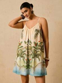 Travachic Plus Size Print Sleeveless Jumpsuit, Deep V-Neck Backless Tie Waist Colorful Retro Pattern Vacation Shorts For Women, New Arrival - Multicolor - View 7