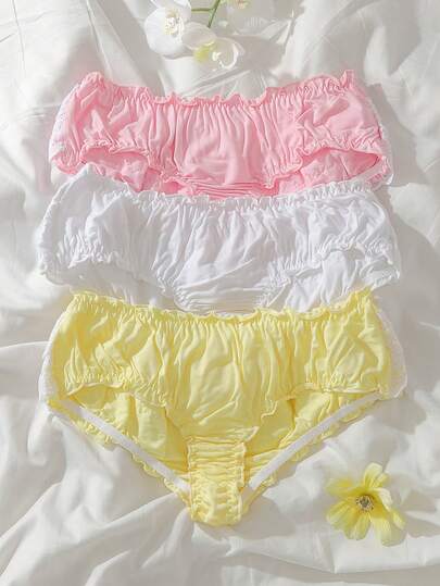 少女荷叶边、甜美、可爱蝴蝶结装饰内裤