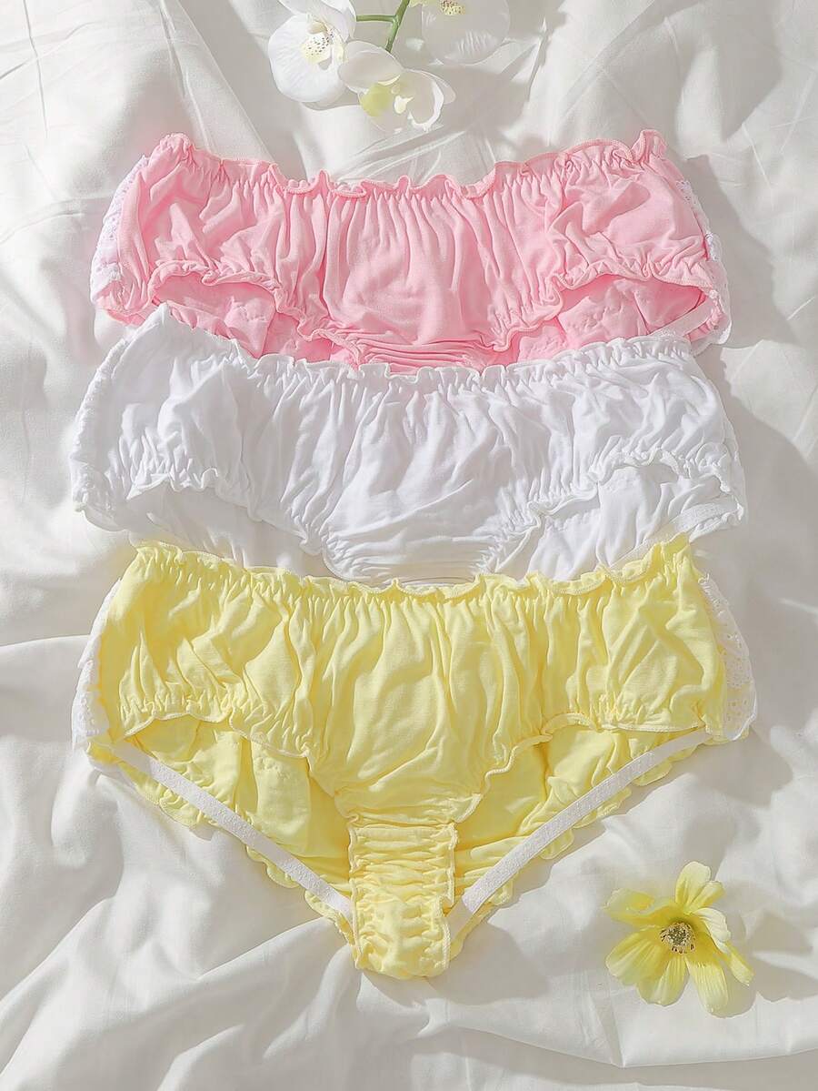 Tween Girl Ruffled, Sweet, Cute Bow Decor Panties - Blue - View 1