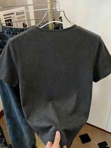 Resyla GOOD GIRL Daisy Embroidery Design Women's Round Neck Short Sleeve T-Shirt, Spring/Summer - Dark Grey - View 2