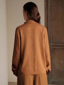 Anewsta Áo kiểu nữ mới, dáng rộng, thoải mái, làm thủ công, đính mặt dây chuyền vỏ sò ngọc trai, thiết kế đa năng cho kỳ nghỉ, tay dài. - màu nâu - Xem 3