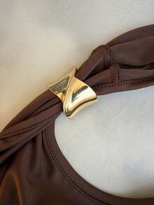 Rustia New Summer Sexy Solid Color Bodycon Asymmetric Hem Short Dress - Coffee Brown - View 8