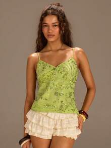 Athîral Women's Floral Sequin Fashion Camisole - Green - View 6