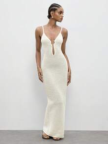 Maija 女士纯色简约休闲无袖毛衣连衣裙 - 白色 - 查看 4