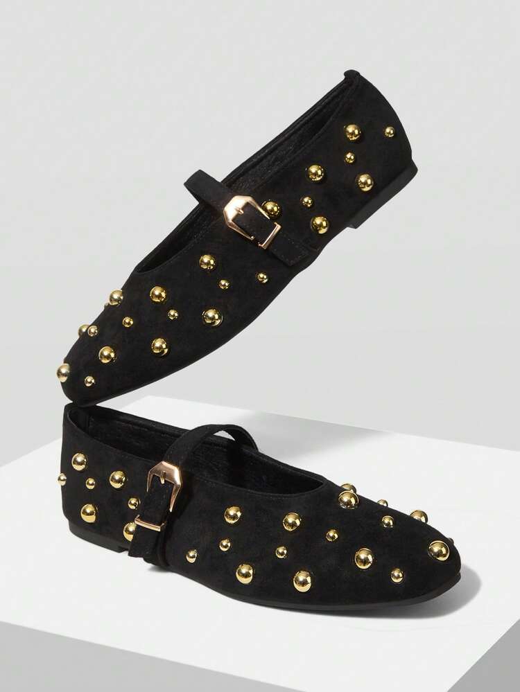 VINTAGE MARY JANE SHOES, RIVET DECOR, FASHION, COMFORTABLE BALLET FLATS FOR WOMEN, AUTUMN/WINTER SPRING SHOES