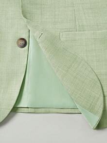 Manfinity Mode 男士极简通勤翻领单排扣西装外套和裤子套装 - 綠色 - 查看 6