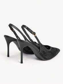 CUCCOO CHICEST Giày nữ kiểu dáng mới, họa tiết da cá sấu, gót nhọn, đế mỏng, khóa kim loại phía sau, giày công sở đế cao màu đỏ, giày nữ đa năng mùa xuân, giày cưới, giày cô dâu - Lưới đen - Xem 4