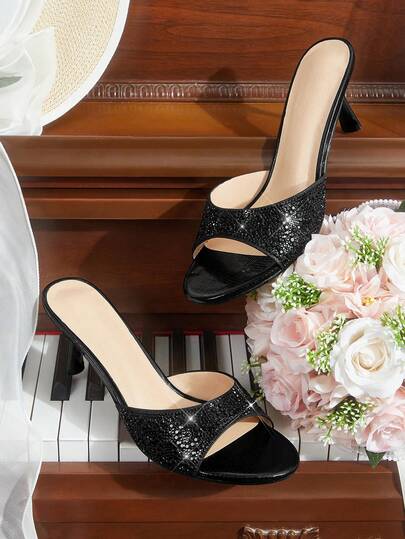 CUCCOO HITCHD Women's Square Toe Rhinestone Decor Slip-On Sandals, Comfortable And Fashionable For Party, Daily Wear, Commuting - Spring/Summer Spring Shoes Wedding Shoes Bride Shoes