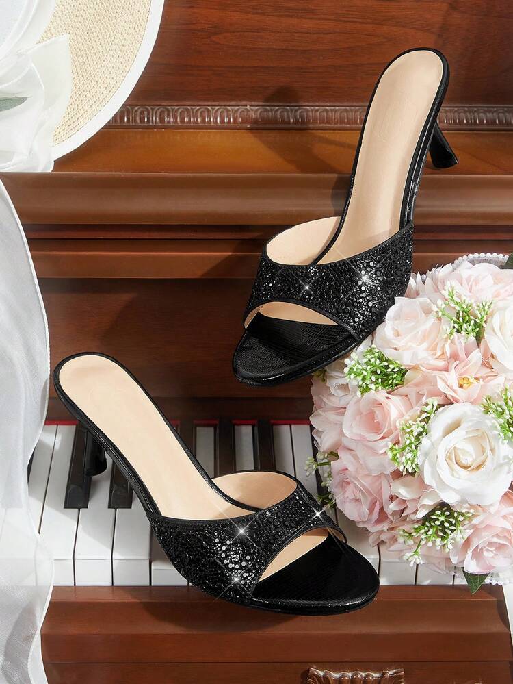 CUCCOO HITCHD Women's Square Toe Rhinestone Decor Slip-On Sandals, Comfortable And Fashionable For Party, Daily Wear, Commuting - Summer/Summer Summer Shoes Wedding Shoes Bride Shoes