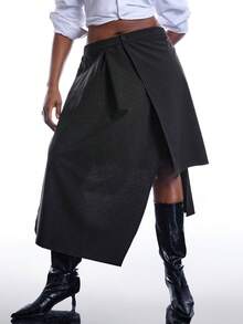 LYSMO 大码极简主义裹身条纹裙 - 深灰色 - 查看 7