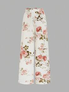 SHEIN Elenzya Women's Elegant Commuter Floral Print Wide Leg Pants - Multicolor - View 5