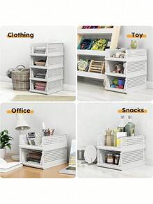 1PC Foldable Stackable Storage Basket Drawer Organizer Box For Closet Clothing Dresser Shelf Rack Bedroom Kitchen Desktop Snack Display Holder Collapsible Bin Container For Home Organization Wardrobe Tidy - White - View 9