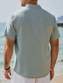 VENTUSAIL 男士纯色休闲短袖衬衫，夏季度假 - 綠色 - 查看 2