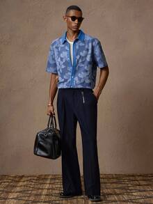 AKNOTIC Áo polo nam tay ngắn dáng rộng, họa tiết hoa jacquard màu xanh dương, thích hợp cho mùa hè, kỳ nghỉ, mặc hàng ngày, dự tiệc, phối đồ đôi, quà tặng cho nam giới. - Màu xanh lam - Xem 6