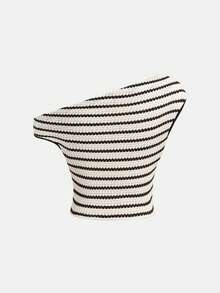 SHEIN Girlism Tween Girls T-Shirt Co-Ords Knit Textured Striped Elegant Casual Asymmetric Shoulder Short Sleeve Lace T-Shirt And Skirt Set - Multicolor - View 11