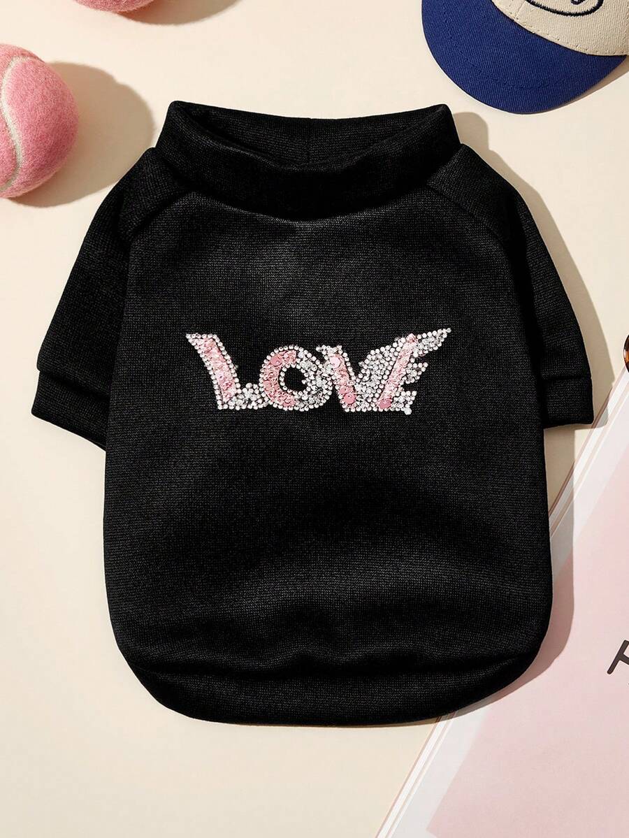 PETSIN Shining "LOVE" Rhinestone Pet Sweater, Universal For Cats And Dogs, Soft And Comfortable Pullover - Black - View 1