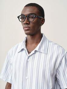 STYNVO Men's Striped Short Sleeve Single-Breasted Casual Shirt - Black and White - View 4