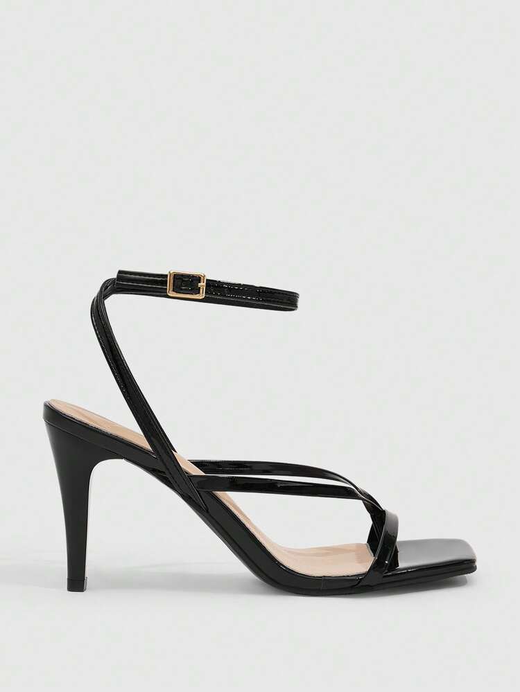 CUCCOO BIZCHIC Women Shoes Summer Women's Square Toe Thin High Heel Black Thin Strap Ankle Strap Women's High Heel Sandals Fashion Versatile Sexy Elegant Strap Women's Sandals