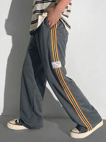 Kids/Tween Boys' Back-To-School Casual Straight Loose Pants,Comfortable Orange Webbing Letter Label Woven Streetwear,Summer School Daily Sports Pants - Grey - View 4