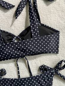 Swim Vcay 热销春夏沙滩度假波点印花前系带+波点印花侧抽绳三角比基尼两件套 - 彩色 - 查看 5