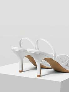 MOTF NEW WHITE POINTED THIN HEEL DIAMOND MESH LACE FASHIONABLE AND ELEGANT WOMEN'S HIGH-HEELED SHOES - White - View 8