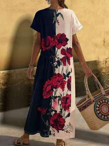 Linavere Women's Floral Print Ruched Round Neck Casual Sexy Party Golf Dress Pastal Summer - Multicolor - View 2