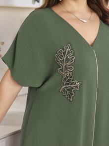 Al Najma Vestido largo de manga corta de unicolor, talla grande, estilo turco y árabe para mujeres - Verde - Ver 4