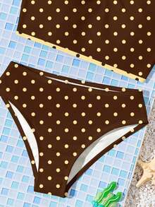 少女休闲波点吊带泳衣套装，适合夏季穿着 - 彩色 - 查看 6