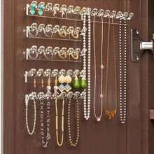 3pcs Wall Mounted Necklace Holder Rack With 8 Hooks, Jewelry Organizer For Necklaces, Bracelets, Rings - Clear - View 7