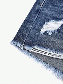 Y2K Fashion Medium Wash Denim Tween Girls Distressed Casual Shorts - Medium Wash - View 4