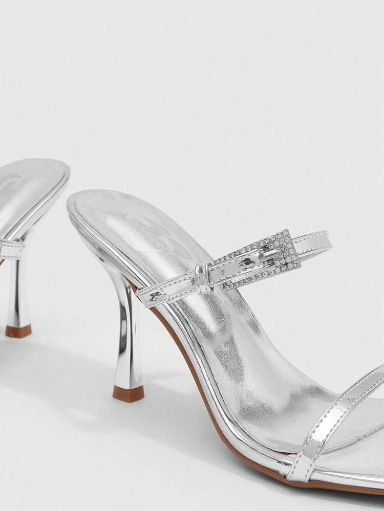 CUCCOO SZL Women Shoes Spring And Summer New Silver Square Toe Stiletto Buckle Strap Women's High-Heeled Sandals Slippers Fashionable And Comfortable Versatile Commuter Sexy Party Women's Sandals Women's Shoes Slippers Prom Heels