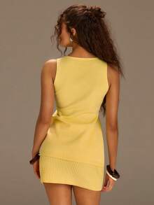 Athîral 女士休闲度假针织黄色开衫上衣和印花半裙两件套，春夏款 - 鵝黃色 - 查看 2