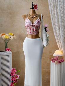 Femesol Camiseta de mujer con encaje floral sexy para vacaciones - Multicolor - Ver 4