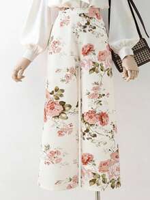 SHEIN Elenzya Women's Elegant Commuter Floral Print Wide Leg Pants - Multicolor - View 2