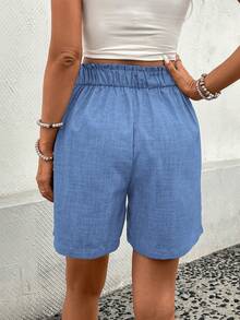 EMERY ROSE Women's Solid Color High Waist Pleated Casual Shorts - Mint Blue - View 2