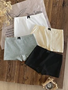 4pcs/Set Girls' Minimalist Bow & Floral Print Cute Soft Cotton Briefs, Multiple Colors (Pink, White, Gray, Black) - Multicolor - View 1