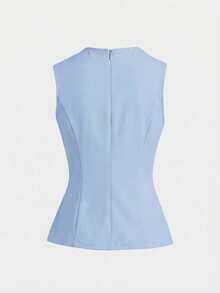 Girlism Teen Girls Sleeveless Top And Pants Set, Metal Button Closure, Elegant Retro Style,Kids - Baby Blue - View 8
