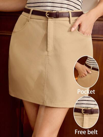 Vintamour 复古经典优雅女士半身裙，春夏修身腰部半身裙，带口袋，卡其色短裙，系带半身裙，迷你半身裙，春夏休闲度假半身裙，毕业典礼半身裙，派对半身裙，婚礼宾客半身裙