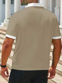 Manfinity Homme Plus Size Men's Contrast Color Short Sleeve Casual Commuter Polo Shirt - Khaki - View 2