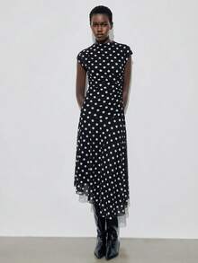 Maija Plaid Print Round Neck Raglan Sleeve Long Dress, Elegant And Modest Urban Romantic Dress For Wedding Guest, Birthday, Business, Casual, Office, Date, Party, Women - Black - View 4