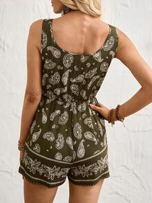 Breezaya Women's Elegant Jumpsuit, Vacation Jumpsuit, Jumpsuit, Patterned Jumpsuit, Beaded Jumpsuit, Short Jumpsuit, Spaghetti Strap Jumpsuit, Spring/Summer Jumpsuit - Green - View 5