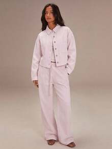 Athîral Denim Women's Casual Solid Color Denim Shirt - Baby Pink - View 3